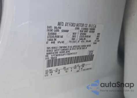 2000 Ford F350 Super Duty z USA, uszkodzony, nr VIN 1FTWW33F1YED97517